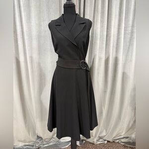 Tahari Black Midi Dress with Belted Waist